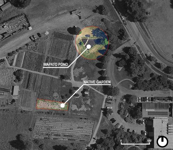 Aerial image of two project sites at UW Farm