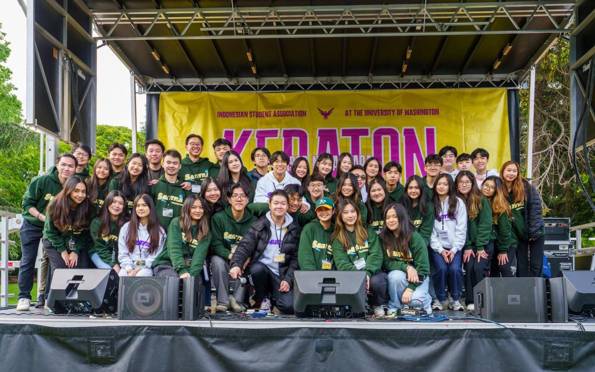 Large group of students on stage 