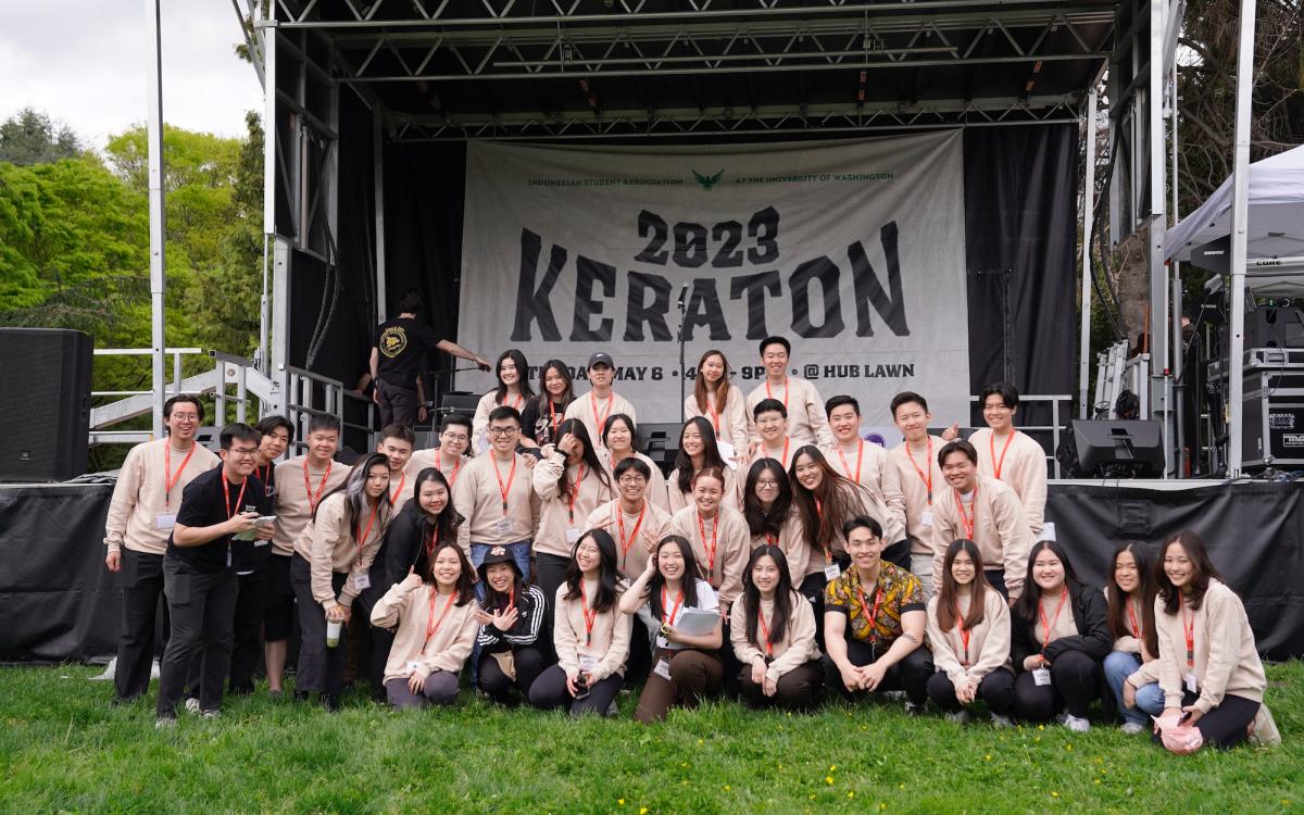 Group of students in front of stage 