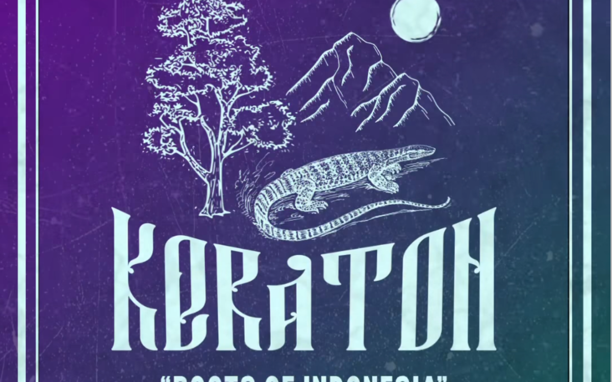 Poster for Keraton 2026, featuring the theme ‘Roots of Indonesia’ with illustrations of a tree, mountains, and a Komodo dragon, set against a purple and teal background. Event date: May 2nd.