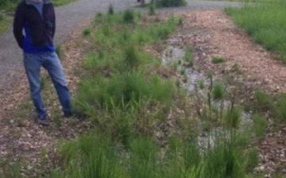 Person smiling next to prairie grasses