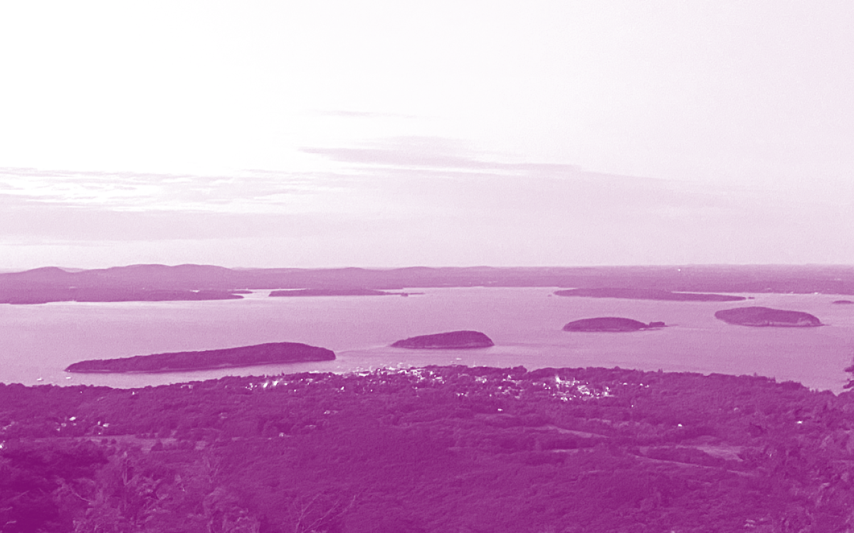 islands from a mountain view, in purple